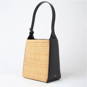 A.P.C. Virginie Shoulder Bag Black Leather & Natural Woven EUC
